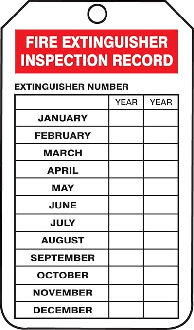 AccuformNMC "FIRE Extinguisher Inspection Record" Pack of 25 RP-Plastic Mini Tags, 4.25" x 2.13, Red/Black on White, TRM101PTP, American Made Safety Tags, Signs, and Labels
