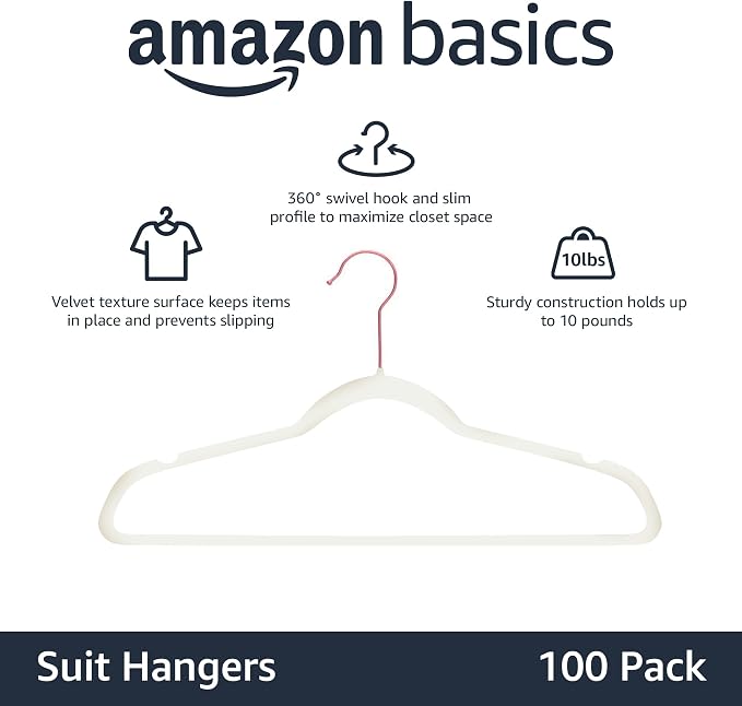 Amazon Basics Slim Velvet Non-Slip Space Saving Suit Clothes Hangers - Image 2