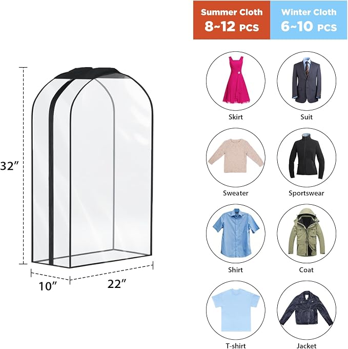 Univivi Garment Bags for Hanging Clothes, All Clear Fabric, 10 In Gusset - Image 2