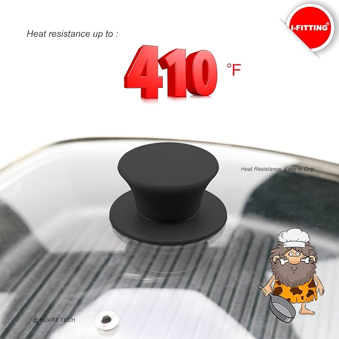 Universal Pot Pan Lids Replacement Knob, IFITTING Silicone Heat Resistant Pan Cover Holding Handles, BPA Free, Dishwasher Safe, Fits Skillets and Kitchen Cookware Covers 2Pack Black