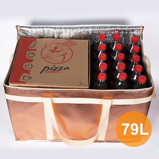 Bodaon 5-Pack Cooler Insulated Food Delivery Bag, Rideshare Delivery Bag, XXX-Large Thermal Bags for Catering/Hot Pizza, Travel/Camping Essentials/Picnic/Grocery Reusable Warmer Frozen, Gold