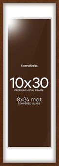 Homeforia 10x30 Picture Frame Brown, High End Dark Oak 10x30 Walnut Wood Poster Frame with Mat 8x24 Print, 10 x 30 Wooden Frame Matted to 8 x 24 Photo, 30x10 Frames, Tempered Glass, Wall Kit, Set of 1