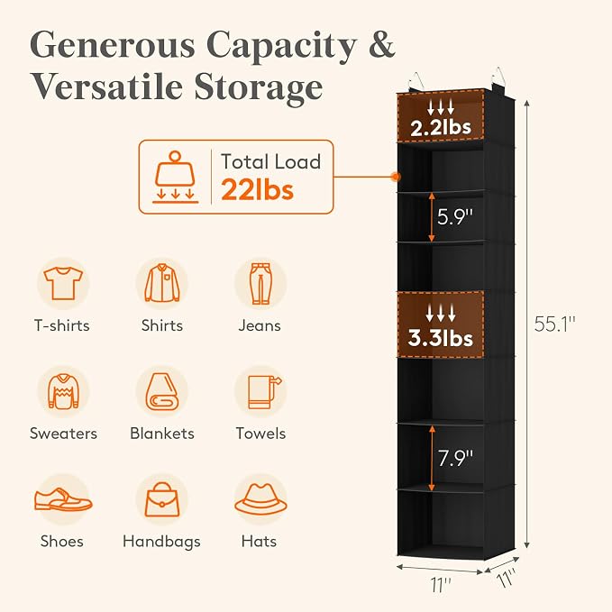 Lifewit 8 Tier Hanging Portable Closet Storage Organizer - Image 3