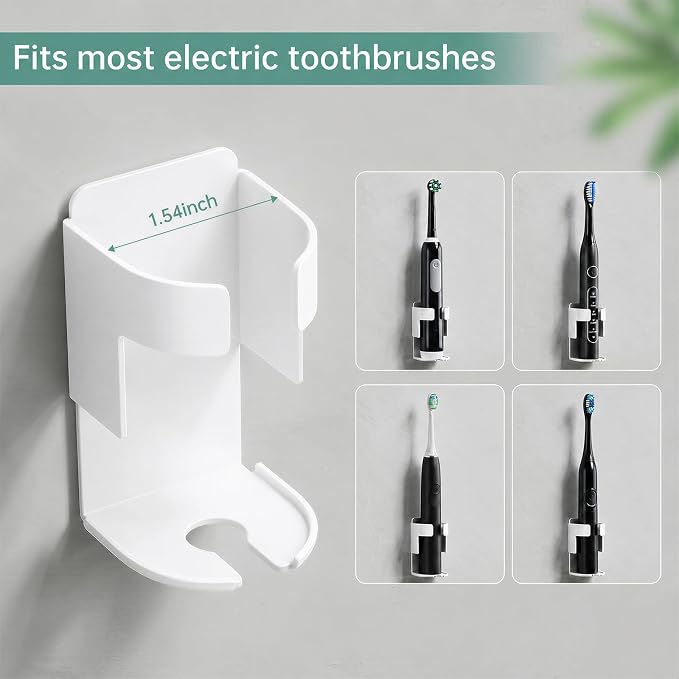 Adhesive Electric Toothbrush Holder Wall Mounted, Aluminum White 2 Pack | - Image 3