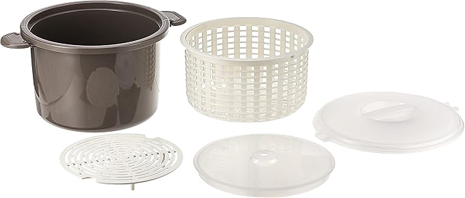 Prep Solutions by Progressive Microwaveable Rice and Pasta Cooker-17 Piece Set Includes Measuring Spoons and Cups, Rice Paddle, Steaming Insert, Pasta Measurer and Locking Lid-12 Cup Capacity BPA FREE, Gray