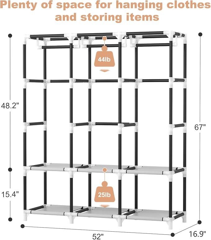 VTRIN Portable Closet for Hanging Clothes 52 Inch Wide Portable Wardrobe Closet - Image 3