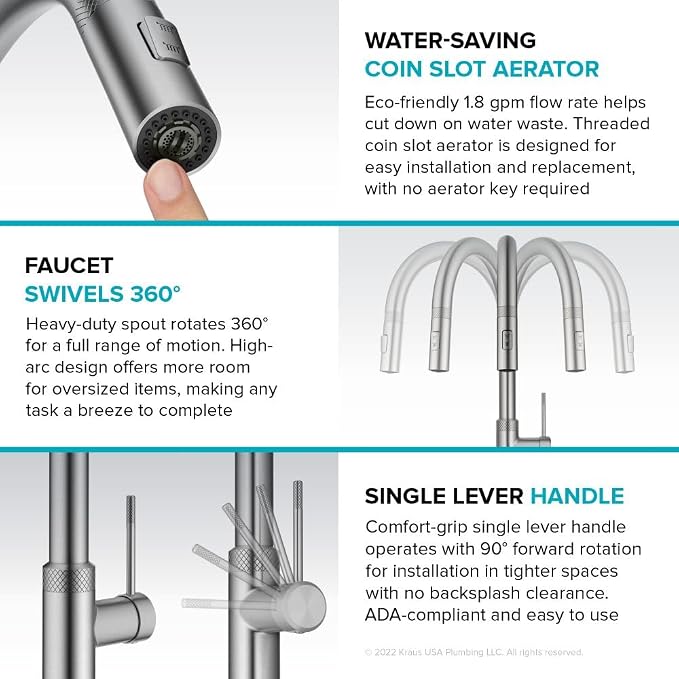 KRAUS Oletto Modern Industrial Pull-Down Single Handle Kitchen Faucet in Spot - Image 11