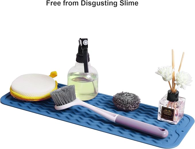 ZLR Small Dish Drying Mat for Kitchen Counter, Lichen Blue | Narrow Silicone - Image 8