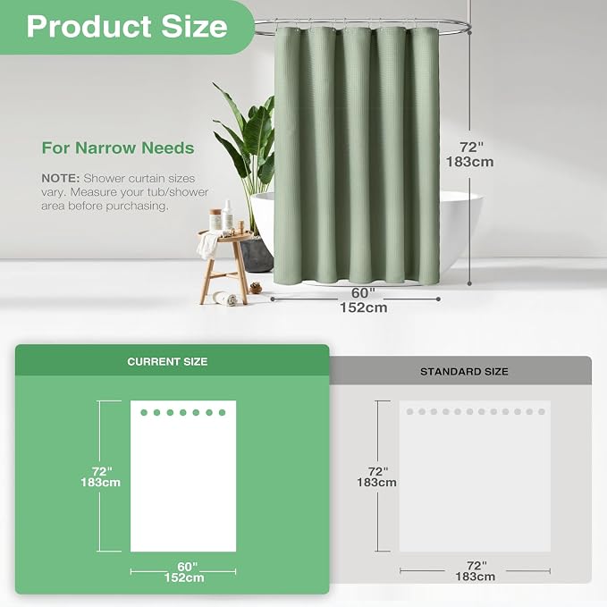 Dynamene Stall Waffle Shower Curtain 256 GSM Heavy Fabric 60x72 Sage Green - Image 2