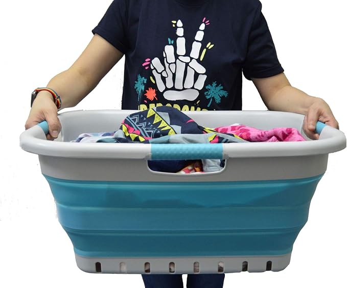 SAMMART 41L Set of 2 Collapsible 3 Handled Plastic Laundry Basket-Foldable Pop - Image 6