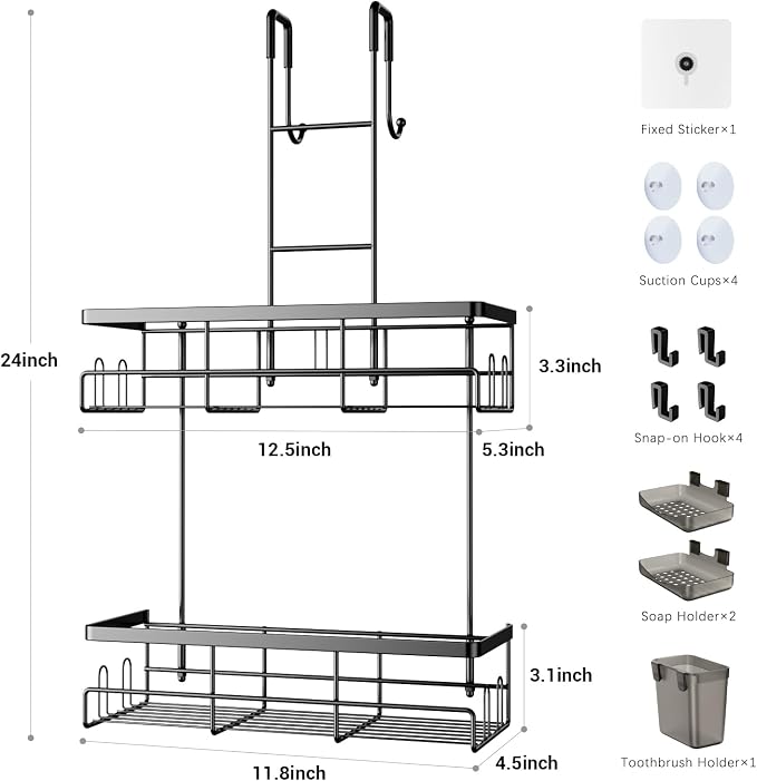 Over the Door Shower Caddy Hanging: No Drill Rustproof Shower Organizer - Image 6