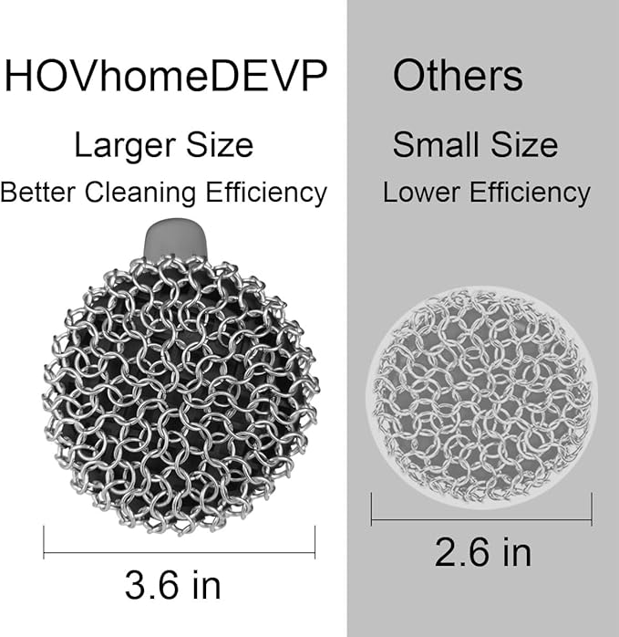 Cast Iron Scrubber with Pan Scraper & Towl, 316 Chainmail Scrubber with Long Handle, Upgraded Chain Mail Scrubber Cleaner for Grill Pan Skillet Wok Carbon Steel Dutch Oven Metal Brush (Grey)