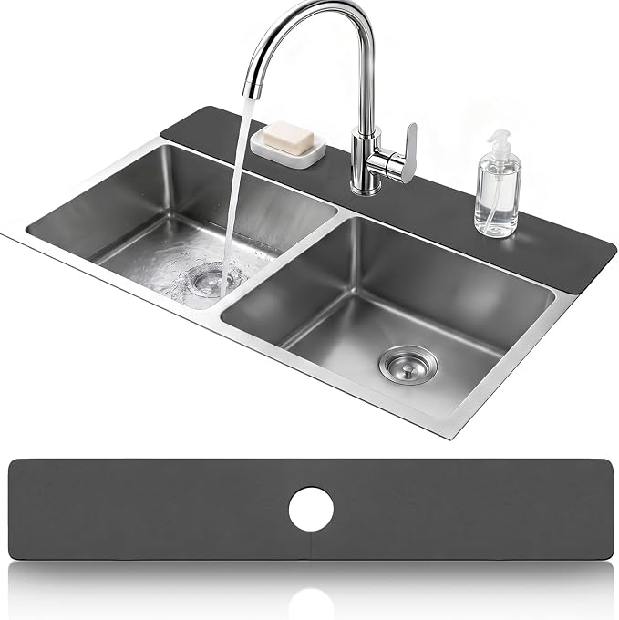 LOPNUR Cuttable Faucet Mat for Kitchen Sink, Extra Long 29 Inch, Dark Grey | by LOPNUR