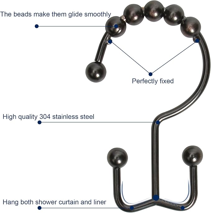 Gidse Shower Curtain Hooks, Sturdy Stainless Steel Double Sided Shower Hooks - Image 3
