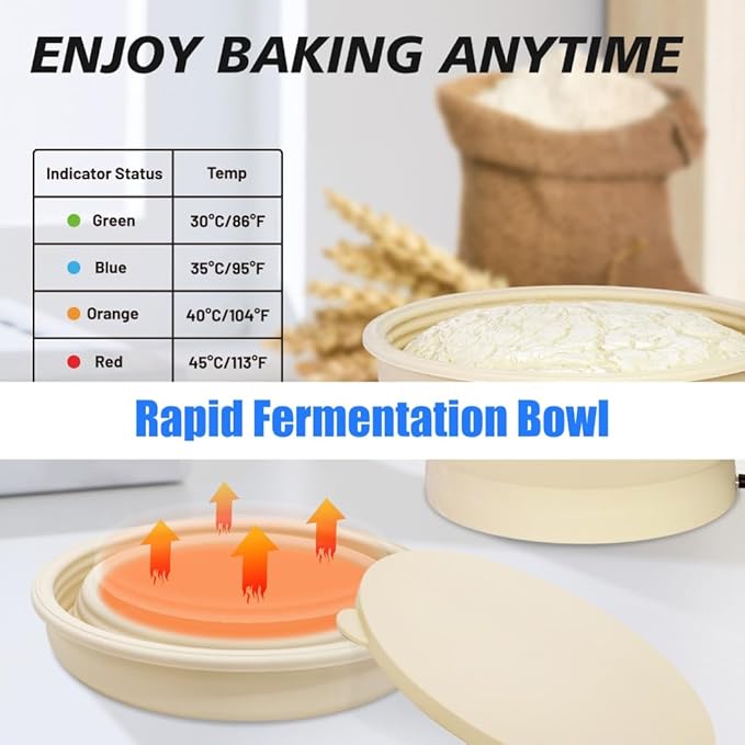 Electric Sourdough Proofing Basket, 9.45 Inch Foldable Silicone Dough Proofer with Adjustable Warming for Bannetons Bread Baking - Food Grade, Fast Rising Even in Cold Kitchen
