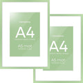 Homeforia A4 Picture Frame Sage Green, High End Metal 8.3 x 11.7 inch Poster Frames with Mat 5.8 by 8.3 Art, A4 Size Frame Matted to A5 Photo, 8.3x11.7 Wall or Tabletop Frame, Tempered Glass, Set of 2