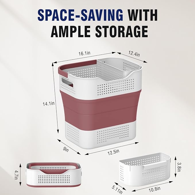 TECHMILLY Collapsible Plastic Laundry Basket Hamper - Image 2