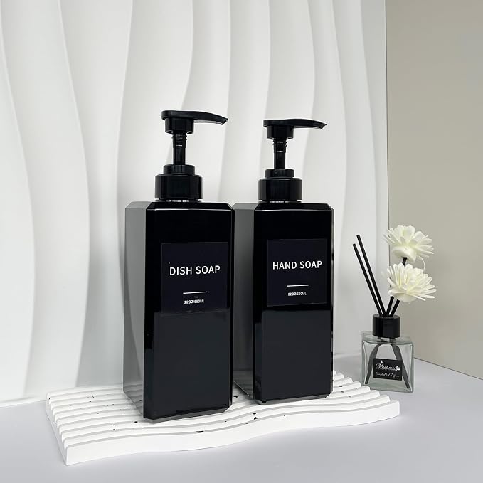 Black Soap Dispenser with Waterproof Labels, Thickened Plastic Hand Soap - Image 6
