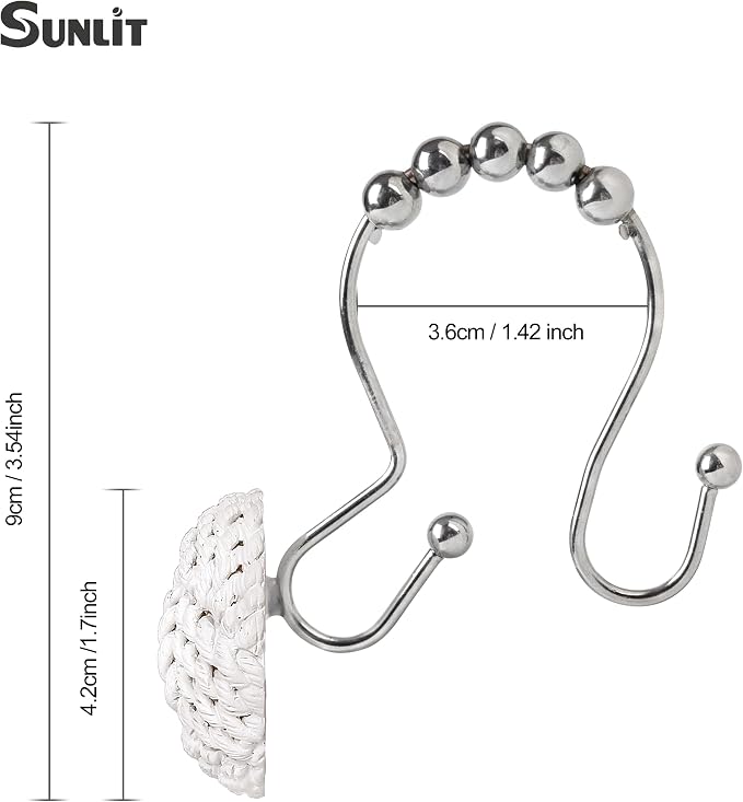 Sunlit Boho Knots Double Shower Curtain Hooks, Home Decorative White Shower - Image 2