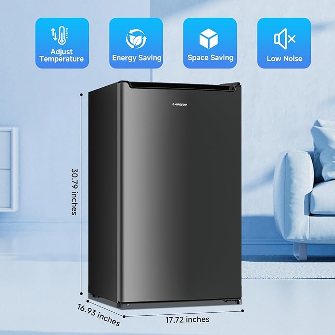 BANGSON 2.1 Cu.ft Upright Freezer, Compact Mini Freezer with Reversible Black Door, Adjustable Thermostat, Removable Shelves, Energy-Saving Small Freezer for Dorm/Office/Apartment, Black
