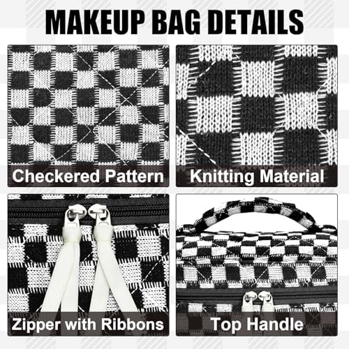 BuyCard Quilted Makeup Bag Set, CuteFloral Cotton Coquette Makeup Bag Toiletry - Image 3