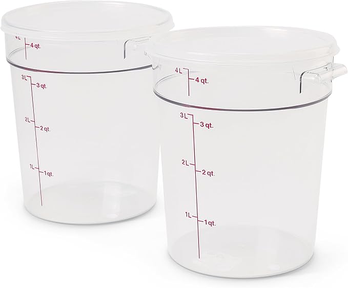 Cambro Food Storage Container with Lid (2 Pack) - Round Series - 4 QT (Quart) - Commercial Grade for Food Prep (Clear)