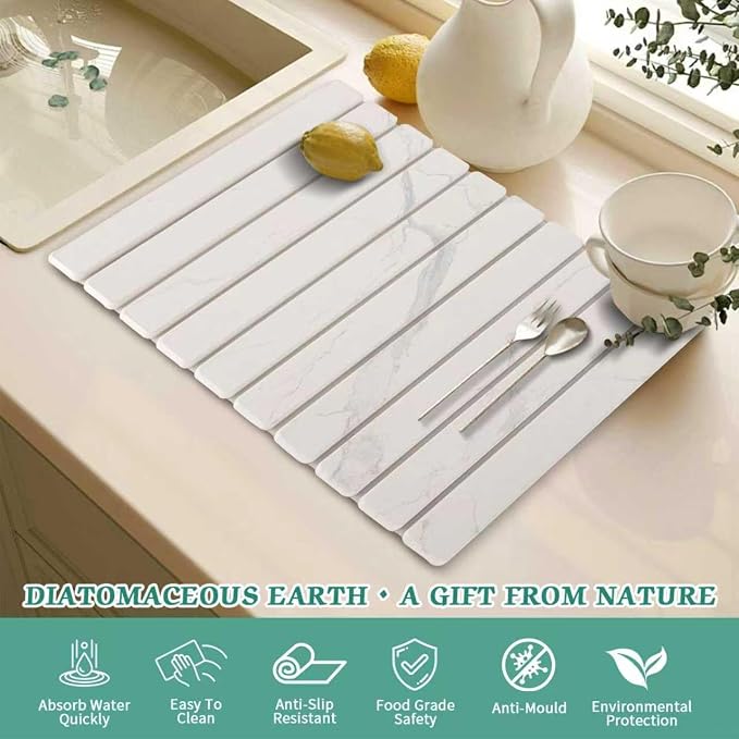 Stone Dish Drying Mat for Kitchen Counter, 24 x 16 Inch | Absorbent - Image 4