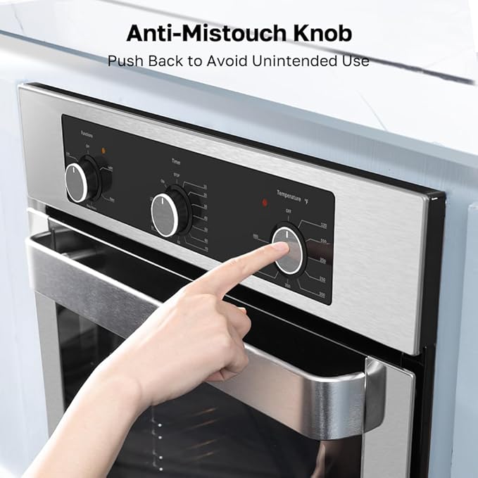 24" Electric Wall Oven, ETL Certified, ThermoMate 2.8 Cu.ft. Electric Wall Oven with 5 Cooking Functions, Built-in Ovens with Anti-Mistouch Knob, Stainless Steel