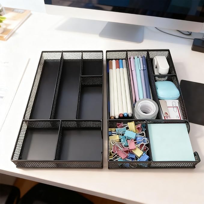 2 Pack Desk Drawer Organizer, Small Metal Mesh Desk Organizer Tray, Pen Pencil - Image 7