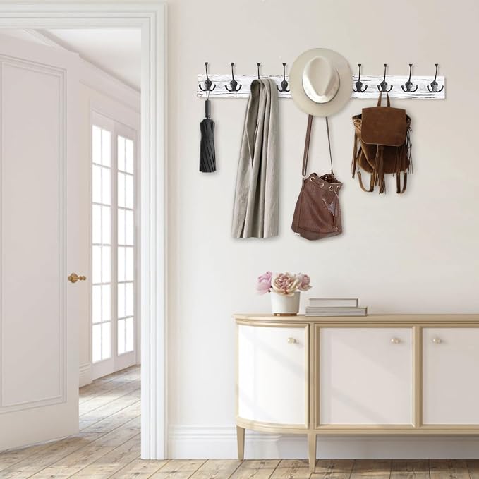 IBosins Vintage White Wall Mounted Coat Rack, Wooden Coat Hanger Wall Mount - Image 5