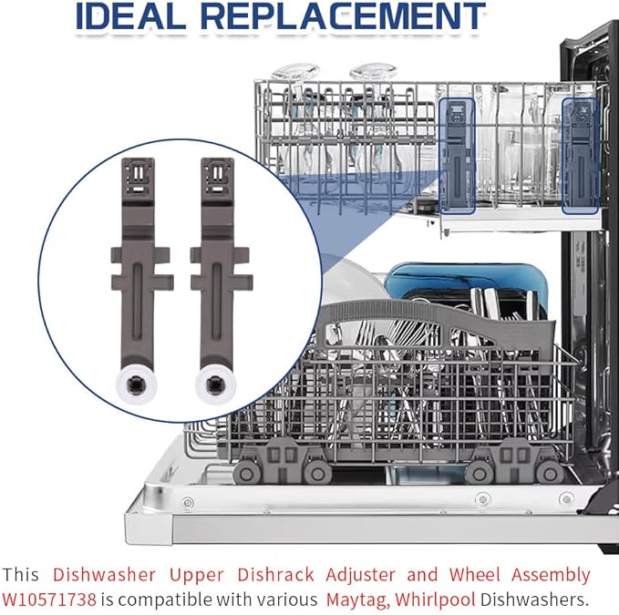 [Upgraded] W10571738 Dishwasher Upper Dishrack Adjuster and Wheel Assembly fit for Maytag/Whirlpool Dishwashers, Replace WPW10571738, 3449627, AP6023130, PS11756470