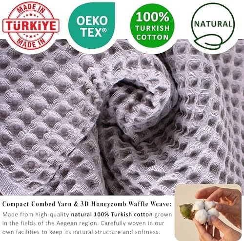 PÜSKÜL Natural 100% Turkish Cotton Waffle Bath Towels Set of 2, Extra-Large - Image 3