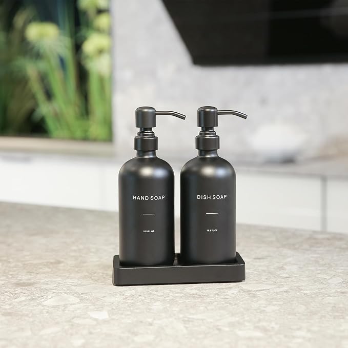 Prus Waso Matte Black Soap Dispenser Set | Kitchen Soap Dispenser Set - Image 3