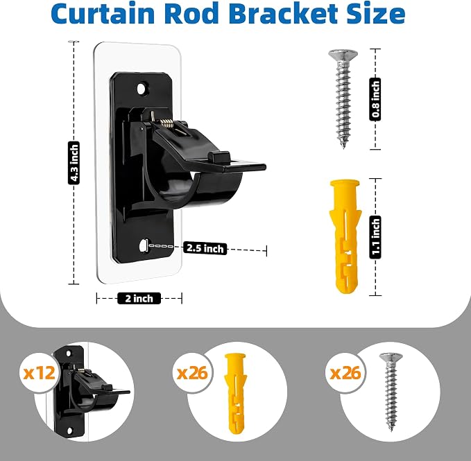 Antimbee 12-Pack Self Adhesive Rod Brackets, No Drill Needed Curtain Rod Holders - Image 7