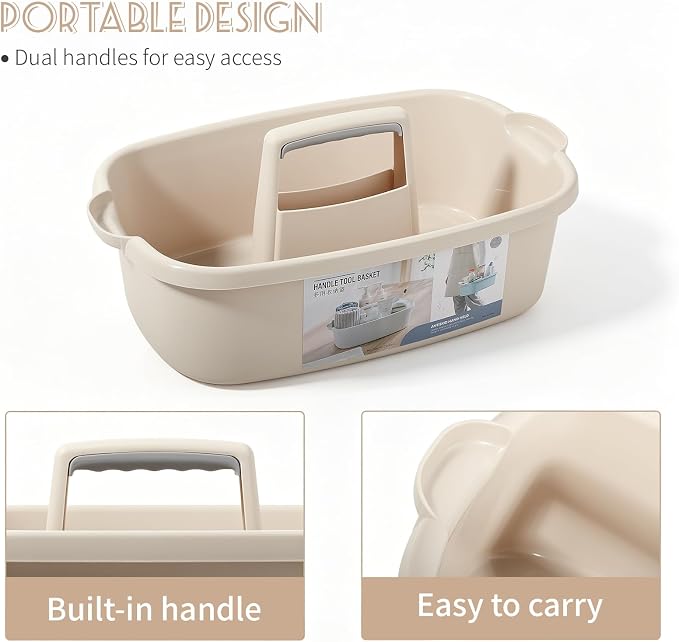 Large Cleaning Supplies Caddy Portable Shower Caddy Basket Beige - Image 3