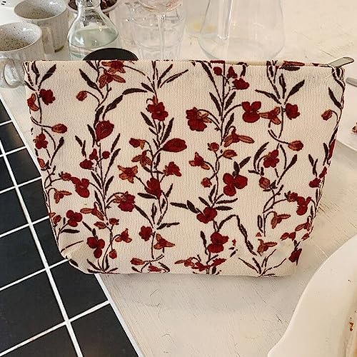 Floral Makeup Bags for Women, Corduroy Cosmetic Pouch Large Purse - Image 5