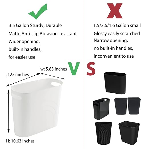 rejomiik Small Bathroom Trash Can, 3.5 Gallon Slim Garbage Can, Office and - Image 3