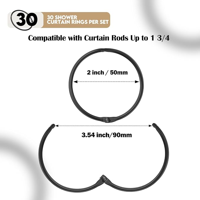 30Pcs Shower Curtain Hooks, Metal Round Shower Curtain Hooks Roman Rings - Image 3