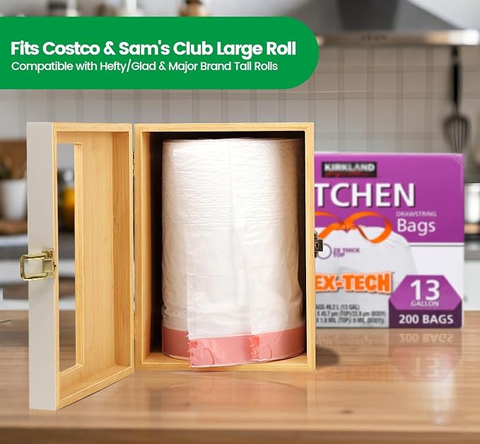 Large White Bamboo Trash Bag Holder - Image 2