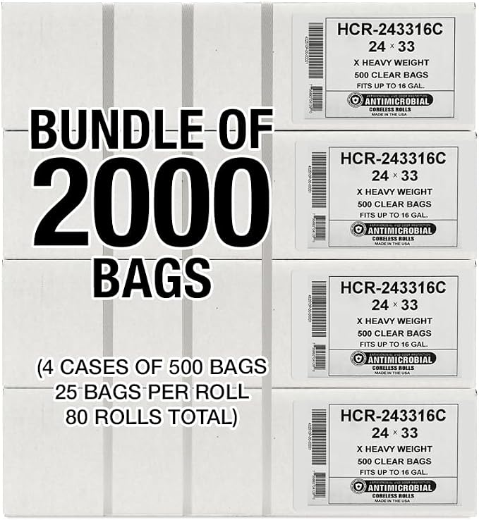 Aluf Plastics 12-16 Gallon 16 Micron Clear Bags 24" x 33" 2000 Count - Image 2