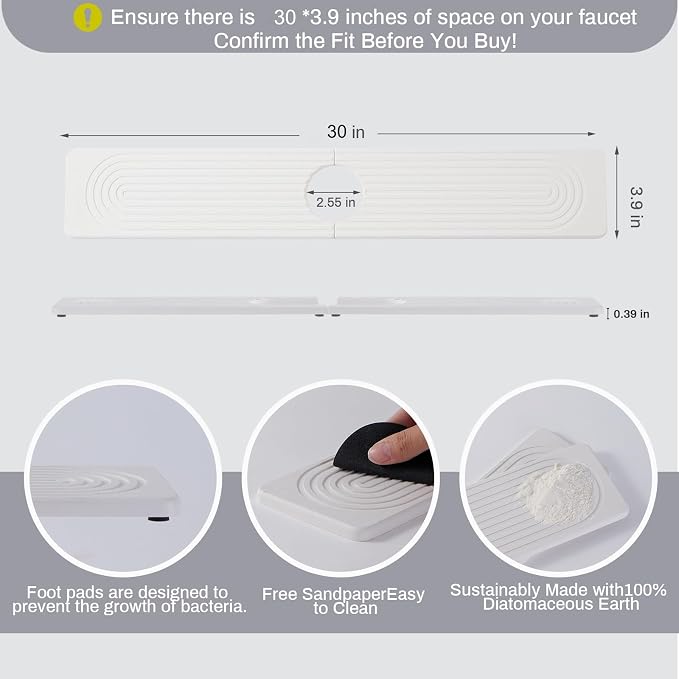 30 Inch Stone Faucet Mat for Kitchen Sink quick dry around faucet | Sink Splash - Image 2