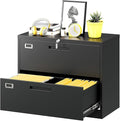 Lateral File Cabinet with Lock, 2 Drawer Large Metal Filing Cabinet,Home Office Lockable Storage Cabinet for Hanging Files Letter/Legal/F4/A4 Size-Assembly Required