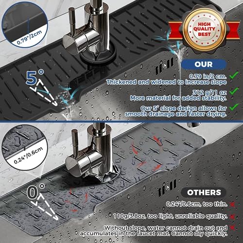 24" Splash Guard Plus Size Silicone Sink Faucet Drying Mat Handle Drip Catcher - Image 3