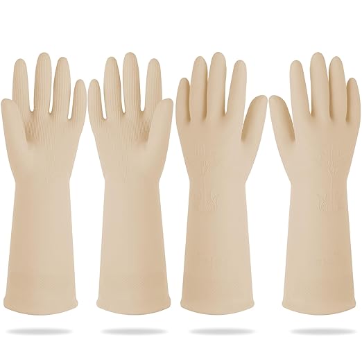 Mamison Rubber Dishwashing Gloves, Non-Slip Kitchen, Ivory Small, 2 Pairs | by QualityKitchenandHome