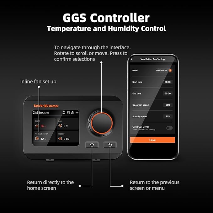 Spider Farmer 4 Inch Smart Inline Duct Fan with GGS Temperature Humidity Controller, Integrated App Control, 205 CFM Ventilation Exhaust Fan for Heating Cooling Booster, Grow Tents, Hydroponics