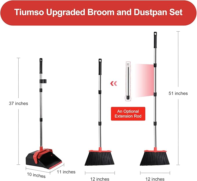 Broom and Dustpan Set for Home, ZeroGap Lip, Upright Storage Broom Combo for - Image 2