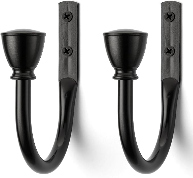 2 Pack Black Curtain Hooks for Drapes, Metal Curtain Tiebacks - Image 9