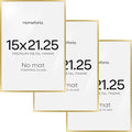 Homeforia 15x21.25 Gold Puzzle Frame, High End Metal 15 x 21.25 Picture Frames without Mat, 21.25x15 Thin Gold Poster Frames for Wall, 15by21.25 Puzzle Photo Frames, Tempered Glass, Wall Kit, Set of 3