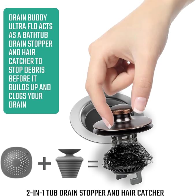 Drain Buddy Ultra Flo No Installation 2 in 1 Clog Preventing Tub Drain Stopper - Image 2
