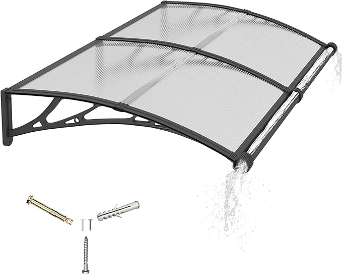 Awning for Door Entrance with Drainage Sink,40x60 Inch Awnings for Doors,Window Canopy Exterior with Plastic Steel Bracket,Polycarbonate Cover,UV,Rain,Snow Protection for House,Porch,Patio,Deck
